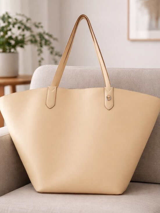 a new day Handbags - A New Day Tote Bag Beige Faux Leather Shoulder Handbag Large Beach Travel Tote